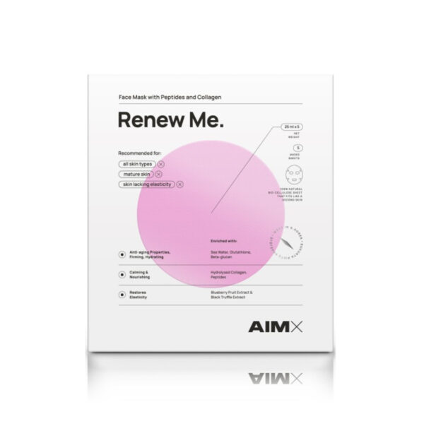 Greito poveikio „Anti-aging“ veido kaukė su peptidais ir kolagenu AIMX „Renew Me“ 5 vnt.