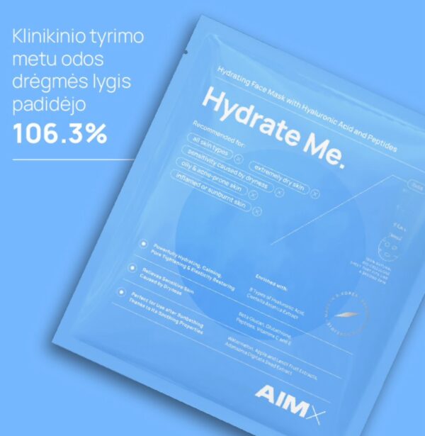 Greito poveikio giliai drėkinanti veido kaukė su peptidais AIMX „Hydrate Me“ 1 vnt - Image 2