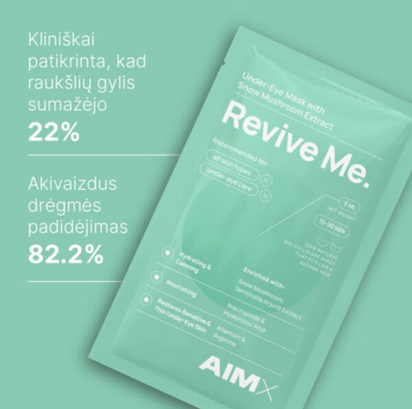 Drėkinanti ir gaivinanti paakių kaukė su hialuronu AIMX „Revive Me“ 5 vnt - Image 2