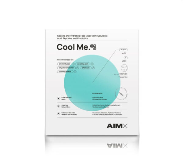 Greito poveikio regeneruojanti ir drėkinanti lakštinė kaukė su vėsinančiu ir raminančiu poveikiu AIMX "Cool Me" 5vnt - Image 2